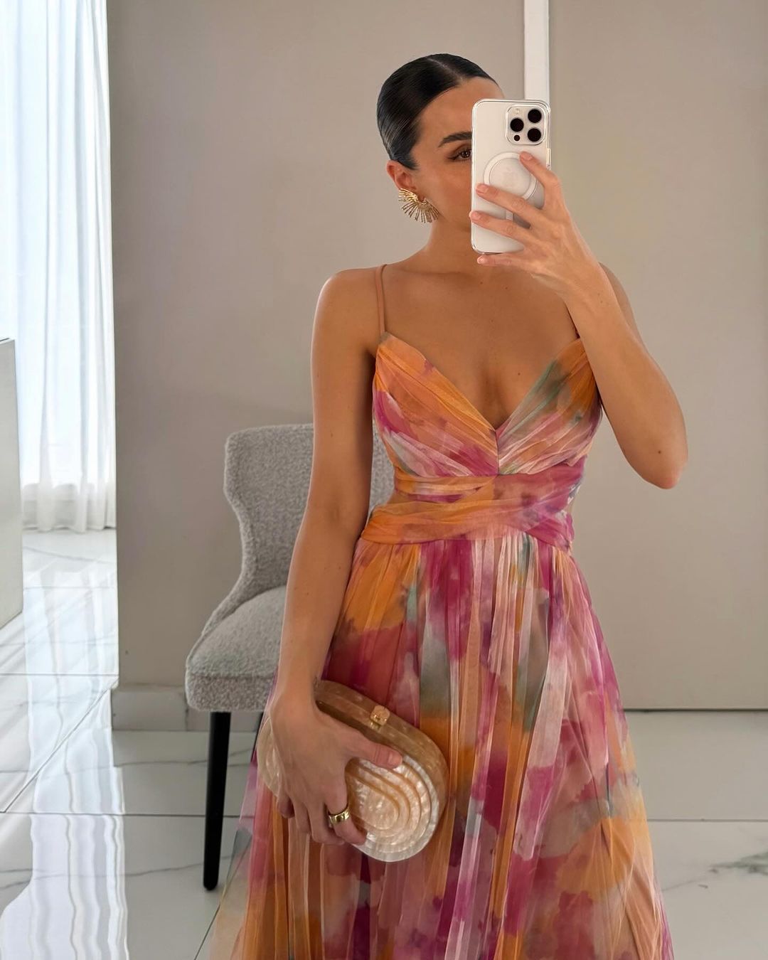 Chloé - Maxi sukienka urokliwa z kwiatowym nadrukiem
