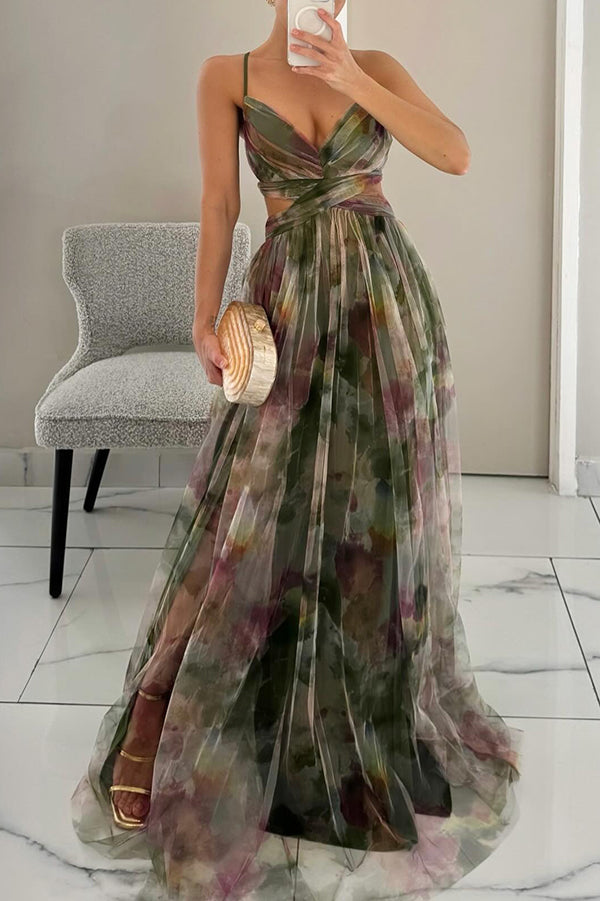 Chloé - Maxi sukienka urokliwa z kwiatowym nadrukiem
