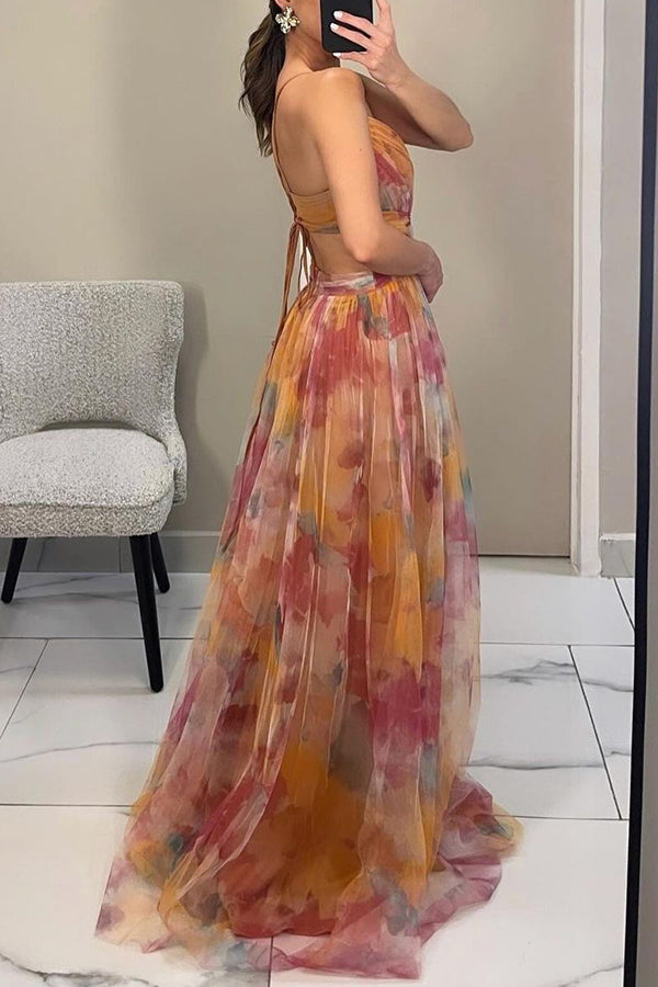 Chloé - Maxi sukienka urokliwa z kwiatowym nadrukiem
