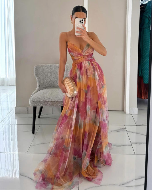 Chloé - Maxi sukienka urokliwa z kwiatowym nadrukiem