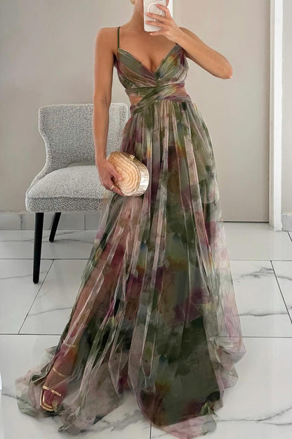 Chloé - Maxi sukienka urokliwa z kwiatowym nadrukiem